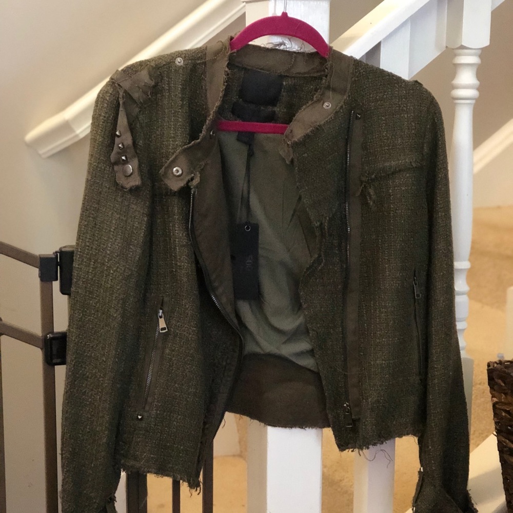 maison cinqcuet tweed army green jacket